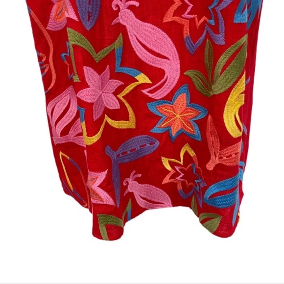 Andree Embroidered Floral Linen Blend Shift Dress M Red - Picture 7 of 11